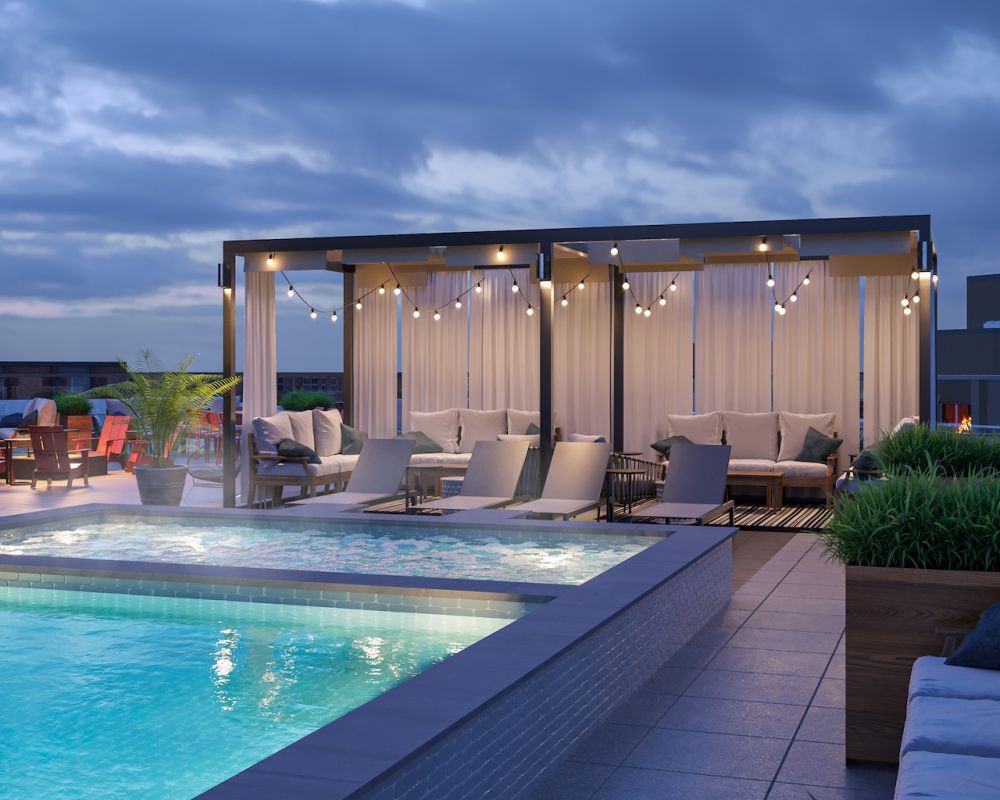 VERVE Madison pool rendering with beautiful pool and terrace